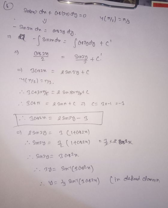 Sinew dn t 08 (34) dy = 0 Чt /.) - / - Sinan du & Orgy dy - - f Sinan du = forsydy te 0829 = sinay +C! =) 3042m 2 Sin Byte 1