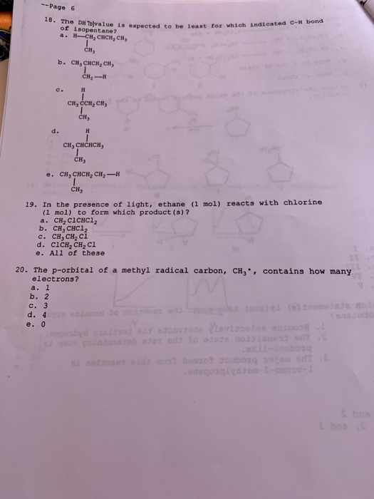 --Page 6 18. The DH value is expected to be les of isopentane? a. -CH, CHCH, CH value is expected to be least for which indic