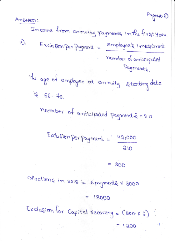 PageNo ① Answers 1. Income from annuity payments in the first year. Exclusion per paymerit = employees investment . number o
