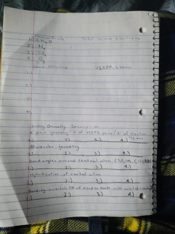 Chemical toimul licho otul Valence electrons 2 N 3.) co Lewis VSEPR Sketch Bonding e pair Geometry Description geometry ( #of