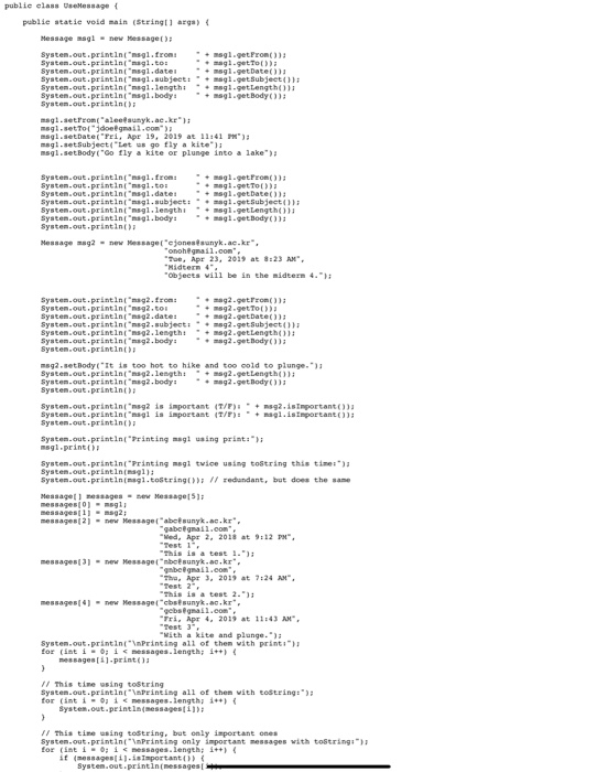 messages) - Meskr. public class UseMessage public static void main(String[] args) { Message magl - new Message(); System.out.