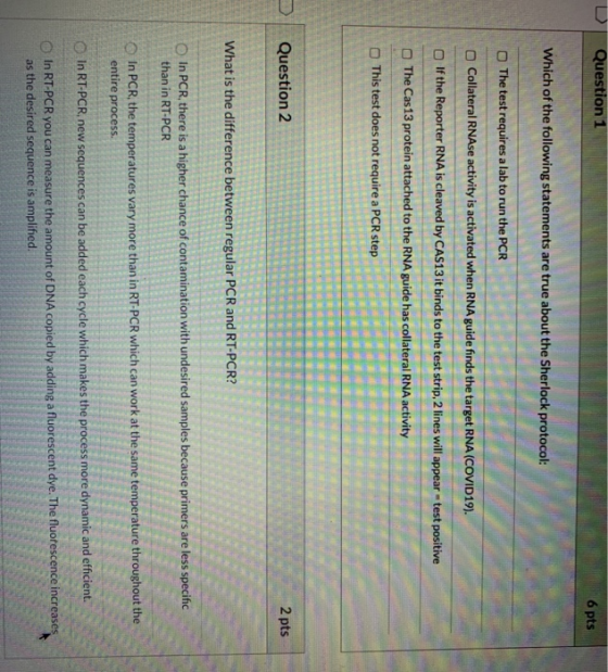 Question 1 6 pts Which of the following statements are true about the Sherlock protocol: The test requires a lab to run the P