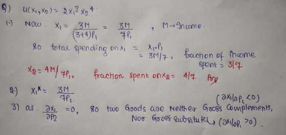 9) UCX1, X2) 2x13 X24 1. Now. Xi = 3M - 39 M Income (3+4) HP 80 total spending onx = xop, = 3917, fraction of income spent =