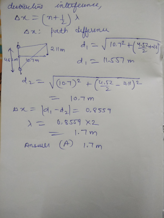 1.1 m 1.7 m Answu (A)