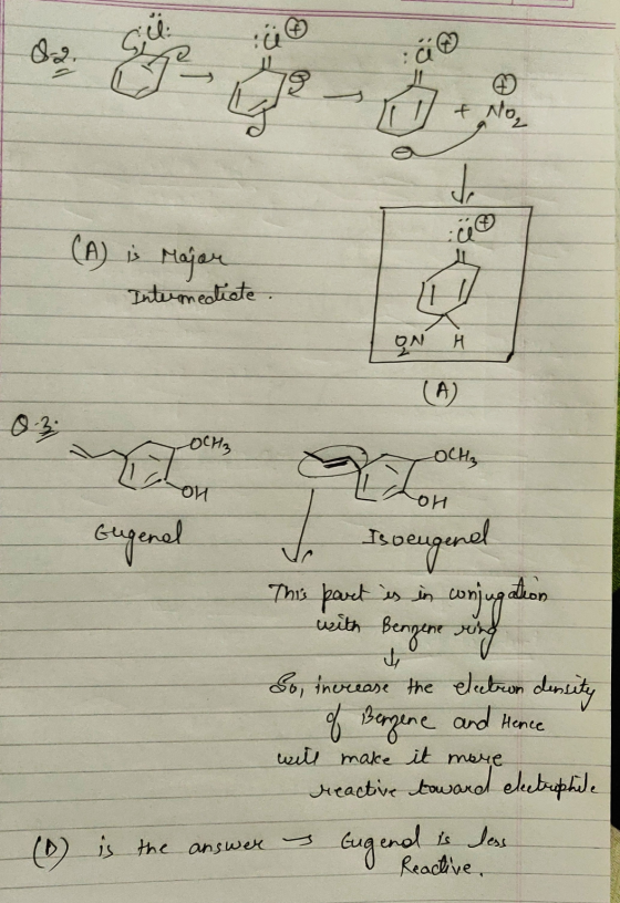 (A) is Major Intermediate (268 on vilon OCH₃ OCH₂ LOH Eugenal Isoeugend This part is in conjugation with Bengene rond So, inc