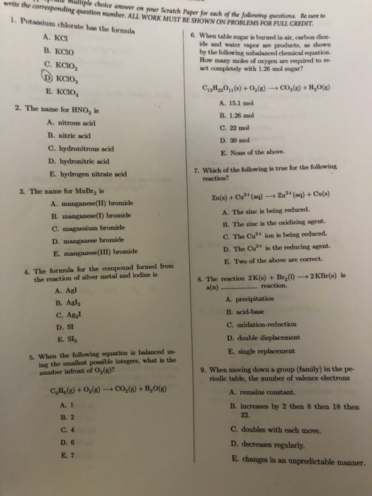 ultiple choice answer on your Scratch Paper for each of the following questions. Be sure to write the corresponding question
