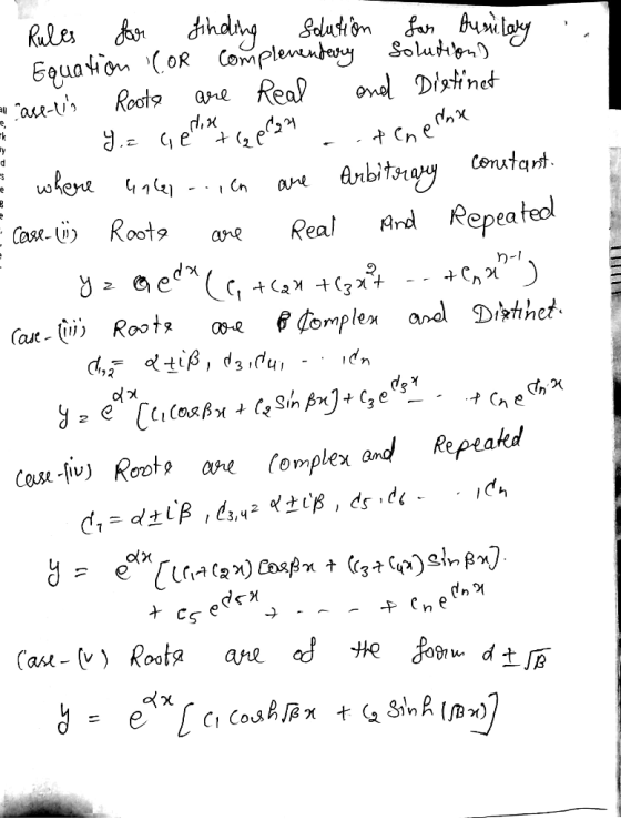 Rules for finding solution for busilary .. - Equation Cor complementary solution case-ls Roots are real and Dietinet 1 Y = c