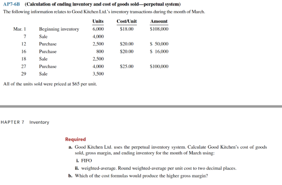 AP7-6B (Calculation of ending inventory and cost of goods sold—perpetual system) The following information relates to Good Ki
