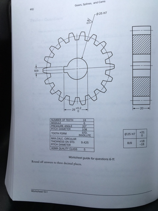 Gears, Splines, and Cams 410 25 H7 m 8J9 + A AM 20*0,2 20 NUMBER OF TEETH 18 IMODULE 6 PRESSURE ANGLE 20° PITCH DIAMETER 108