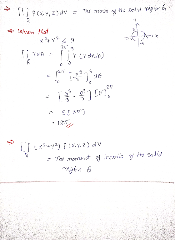 SIS P(X,Y,Z) dv The mass of the solid region of Q 3 Given that x 24 42 S 9 1338 Srda i Trevordo = 47 [*]*do 0 [ 32 ] [07 9