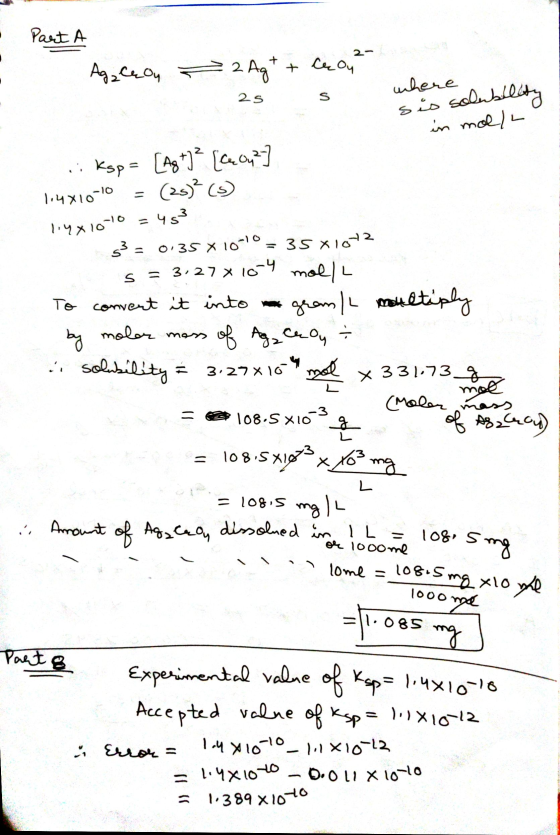 Part A AgaCqon 2 Ag* + ceou 2s s where sis solubility in mol/L ..ksp= [A8+] ² [Cou? 1.4x10-10 (25) ² (3) 453 lyx10-10 0.35 x