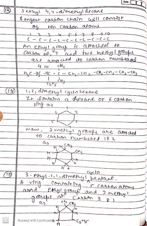 I ethyl 4, 4-dimethyl decane Congest carbon chain will consist of ten cachon alors (-( (- -( (- -(-C-C An ethyl group is atta