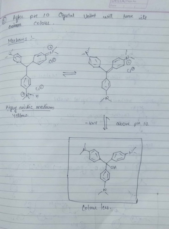 DELIAP 6 After pH 10 Crystal Voitet will loose its solutt coloue. Mechows / Miguy acidic medium Yellow above pH 10 ой Colour
