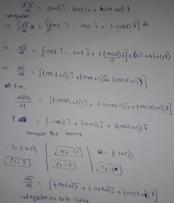 integrate, do = (sine) T - (cost) ] + G sint cost it - Sasa = Seint i - rost It 2 siner f] at d = { cost in sint i + 2 froszt
