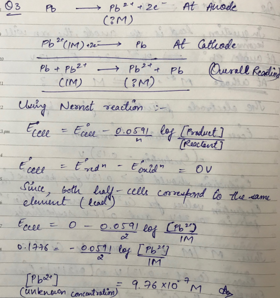 - At Anode Pb 2+2e (8M) Pb 20 (1M) are Pb Al Cathode -3. (Reactant] 5 Pb + Pb2+ Pb2+ + Pb Querall Reactions S CIM) M (RM) Uri