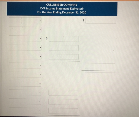 CULLUMBER COMPANY CVP Income Statement (Estimated) For the Year Ending December 31, 2020