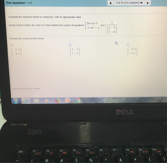 This Question: 1 pt 3 of 39 (24 complete) Complete the sentence below by replacing ? with an appropriate value. 2x+3y 5 Using