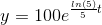 y=100e^{\frac{ln(5)}{5}t}