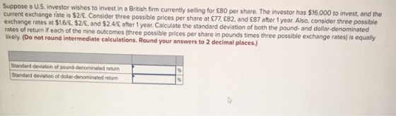 Suppose a U.S. investor wishes to invest in a British firm currently selling for £80 per share. The investor has $16,000 to i