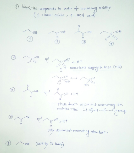 Kank The compounds in order of increasing acidity (1 = least acidic, 1 = most acid) OH OH - s-04 SOH 11 F sro otHt o more sta