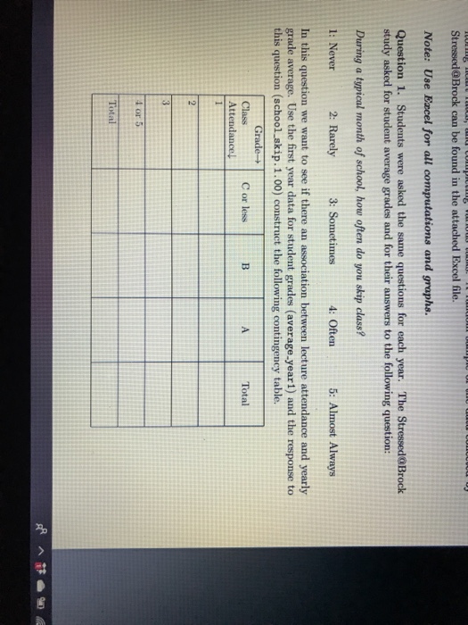 66 Stressed Brock can be found in the attached Excel file. Note: Use Excel for all computations and graphs. Question 1. Stude