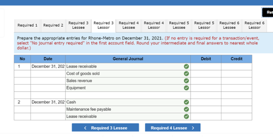 Ret Required 1 Required 2 Required 3 Required 3 Required 4 Required 4 Required 5 Required 5 Required 6 Required 6 Lessee Less