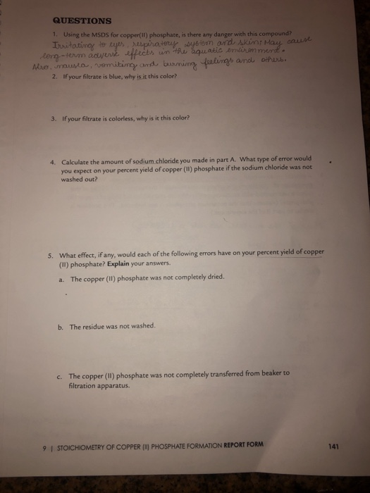 QUESTIONS 1. Using the MSDS for copper(II) phosphate, is there any danger with this compound? Iitatinoy to typs aphateuy yeto
