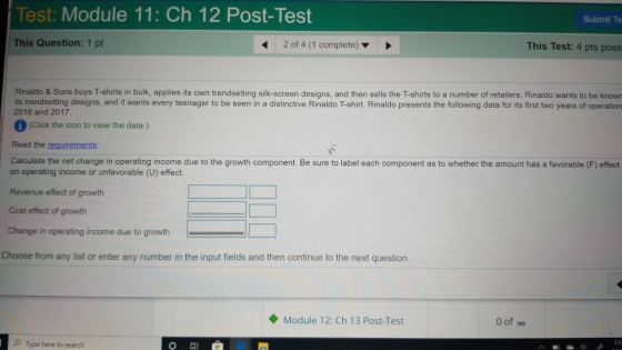 Test: Module 11: Ch 12 Post-Test Submit te This Question: 1 pt 2 of 4 (1 complete) This Test: 4 pts poss Rinaldo & Sons buys