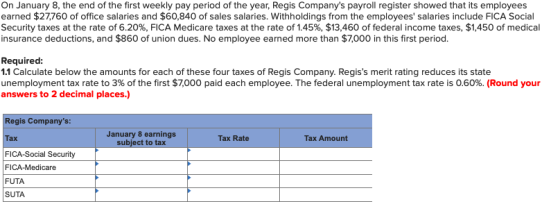 On January 8, the end of the first weekly pay perid of the year, Regis Companys payroll register showed that its employees e