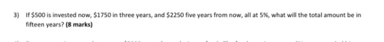 If $500 is invested now, $1750 in three years, and $2250 five years from now, all at 5 %, what will the total amount be in fi