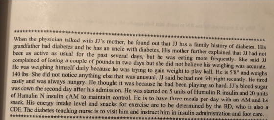 ttt-t.tkne.nnt. When the physician talked with JJs mother, he found out that JJ has a family history of diabetes. His grandf
