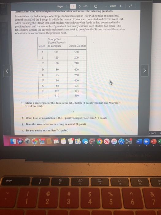 Page > of 3 ZOOM + Insuru Kend descriptions les below and answer the lowing questions. A researcher invited a sample of colle