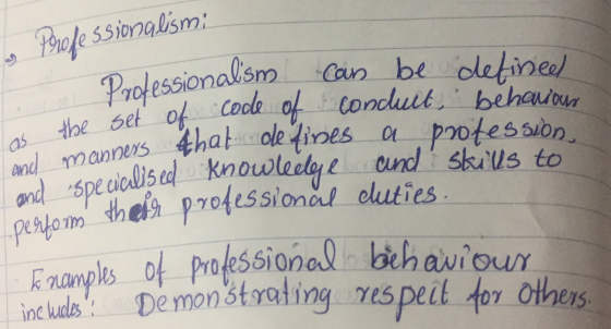 Professionalism; the set of code of Conduct, behaviour perform their professional duties. Can and manners that oe fines a pro
