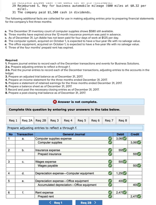 LU ILLLILU U Luan L. LU.VI ALS ULLAYUU UL. 29 Reimbursed S. Rey for business automobile mileage (600 miles at $0.32 per mile)