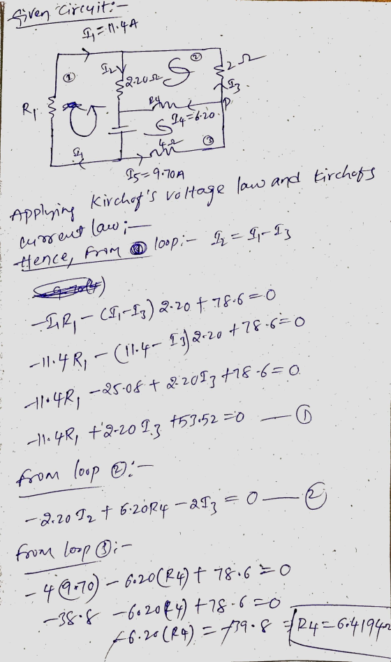 siven circuit:- L = 11:44 ILY 2 s .2.2002 org Iz Rynt 7o 6 14 = 6:20. الرعا 9 in Is=9.70A Kirchofs v voltage Applying 1. IRI