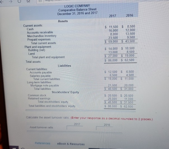 6 - U O LL LOGIC COMPANY Comparative Balance Sheet December 31, 2016 and 2017 2017 2016 $ 11,500 16,000 8.000 23.500 $ 59,000