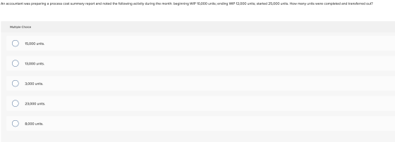 An accountant was preparing a process cost summary report and noted the following activity during the month: beginning WIP 10