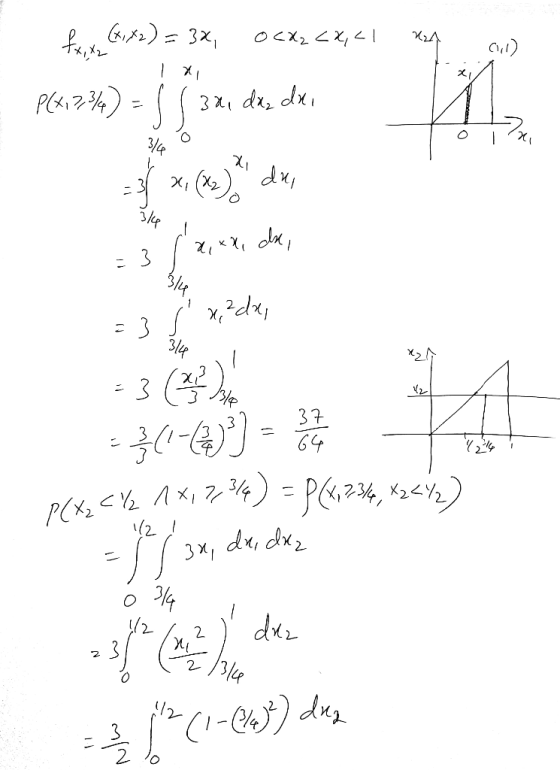 f (x,x2) = 32, OCX2<*,<1 un tx, x2 0,1 P(x,2,3 i da dri du, laiali da, mmm mmm = 3 sx?dx, azh -3(1-2)*) = 0 P(X2 < 2.1X,