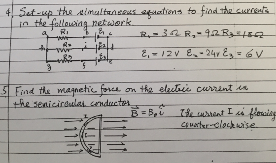 Set-up the simultaneous equations to find the curr