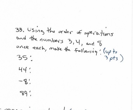 33. using the order of operations and the numbers 3, 4, and 8 once each, make the following: (up to 3pts) 35. 441 891 a 2
