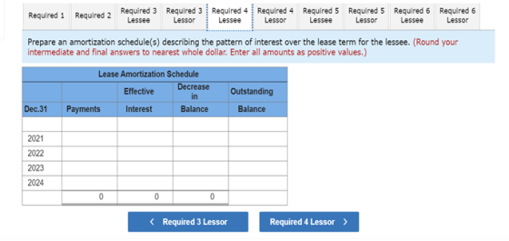 Lessor Lessor Lessee Lessee Required 1 Required 2 Required 3 Required 3 Required 4 Required 4 Required 5 Required 5 Required