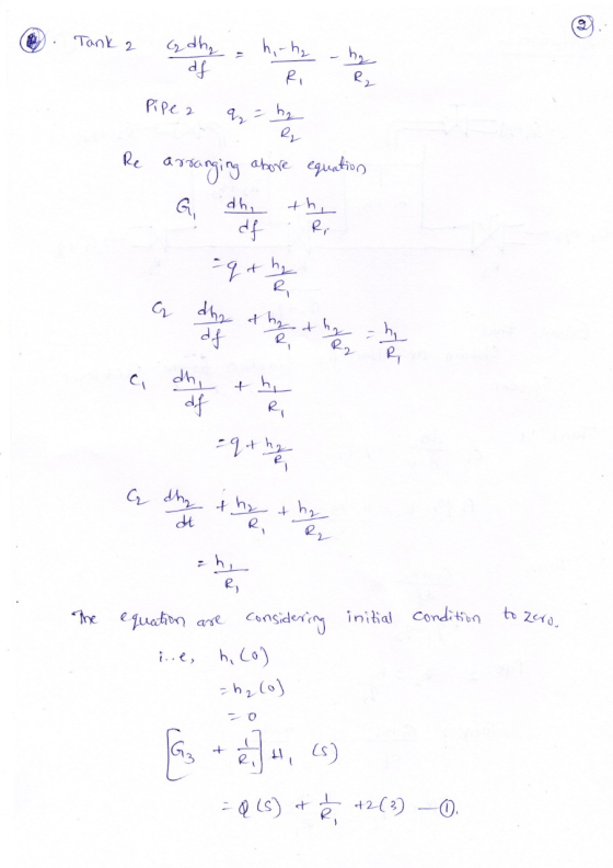 0 Tank 2 Goha hh RU Re arranging abore equation G dhe the as the the the The initial condition to zero. equation are consider