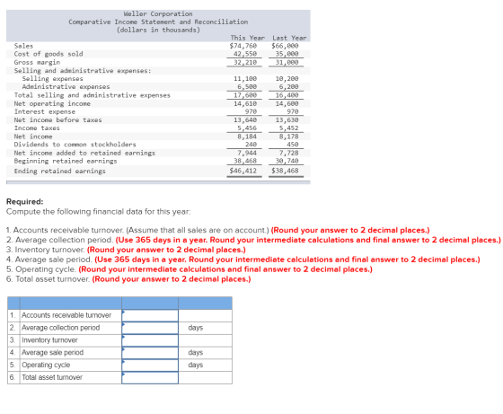 Weller Corporation Comparative Income Statement and Reconciliation (dollars in thousands) This Year Last Year Sales $74,760 $