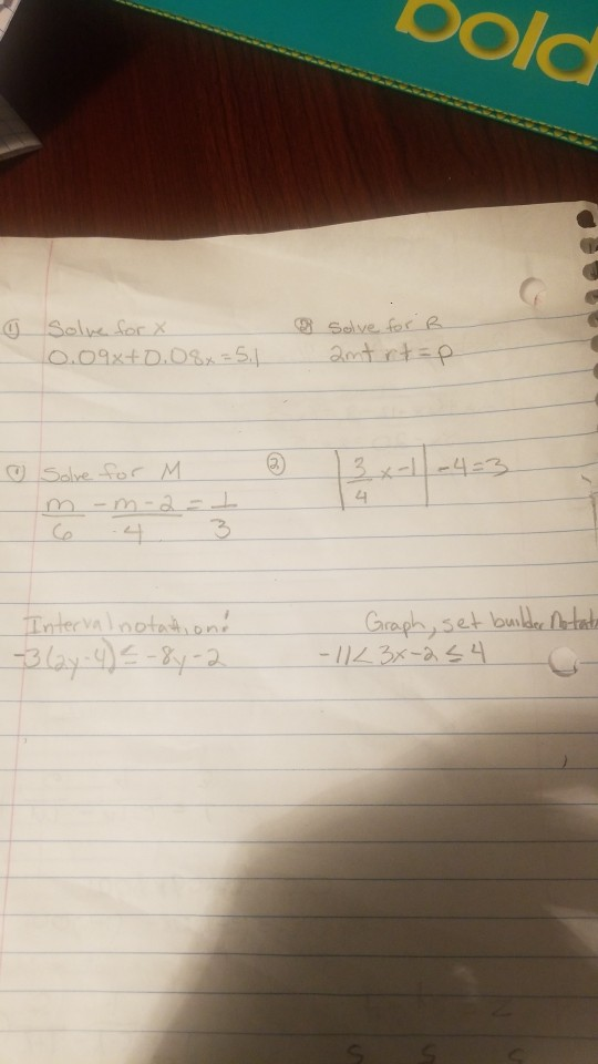 bold o solve for R Ý Solve for X 0.09x+0.08x=5.1 Solve for M m -m-231 Interval notationi -8 -2 - Graph, set builder Notater -