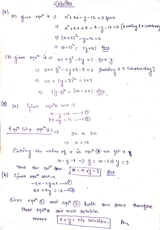 Solution (A? (a) ginen egun s xf 40 + 48 m 4-12-1 y-12=0 fora 5° +1% + 4 -- 4 -4 -1230 12=0 [a aclding f a substracting G → [