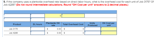 5. If the company uses a plantwide overhead rate based on direct labor hours, what is the overhead cost for each unit of Job