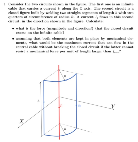 1. Consider the two circuits shown in the figure. The first one is an infinite cable that carries a current I along the Z axi