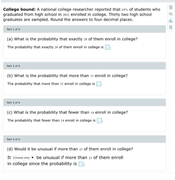 College bound: A national college researcher reported that 65% of students who graduated from high school in 2012 enrolled in