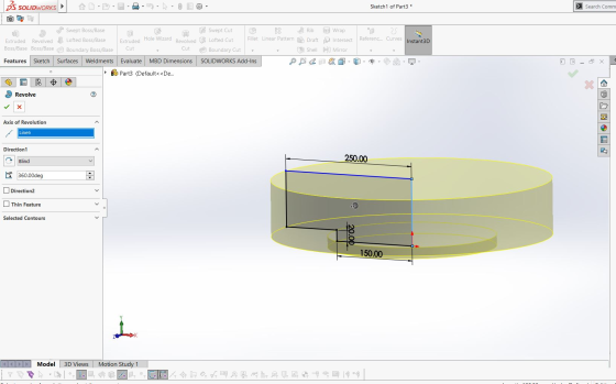 35 SOLIDWORKS Sketch 1 of Part3 * > Search Comm 23 Referenc... Curves Instant3D Jº Swept Boss/Base Extruded Revolved Lofted B