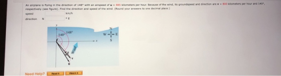 An airplane is flying in the direction of 148° with an airspeed of - 585 wlometers per hour. Because of the wind, its grounds